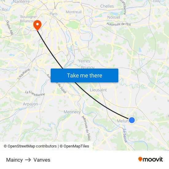 Maincy to Vanves map