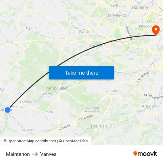 Maintenon to Vanves map