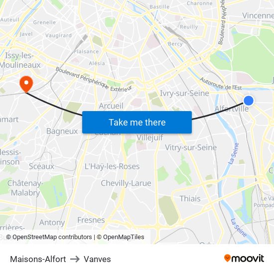 Maisons-Alfort to Vanves map