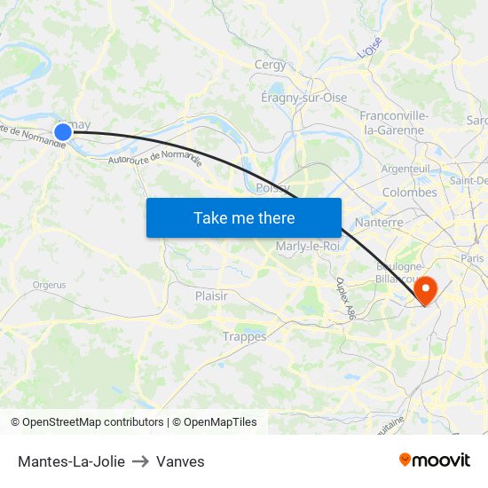 Mantes-La-Jolie to Vanves map