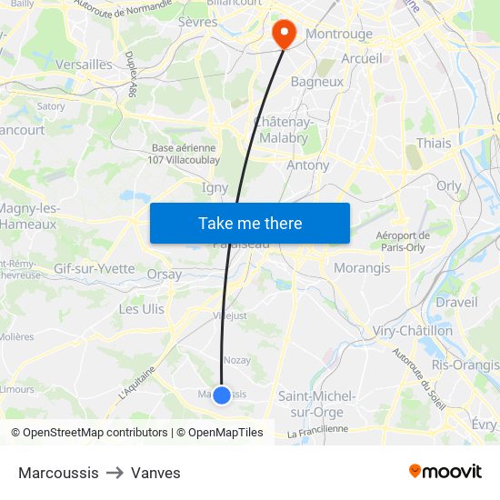 Marcoussis to Vanves map