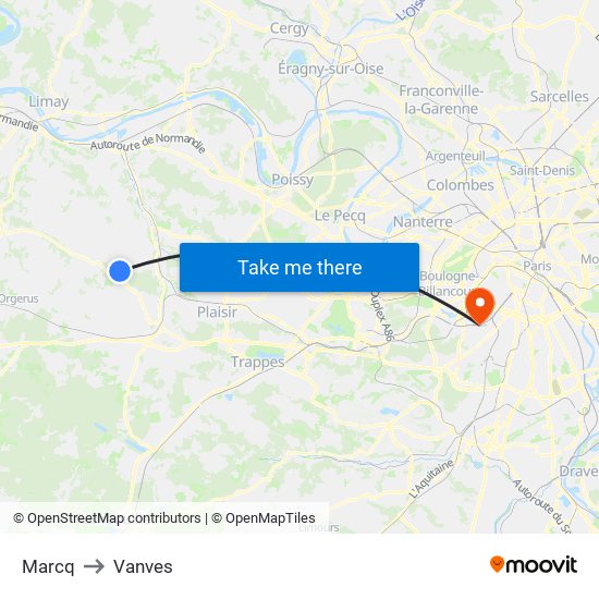 Marcq to Vanves map