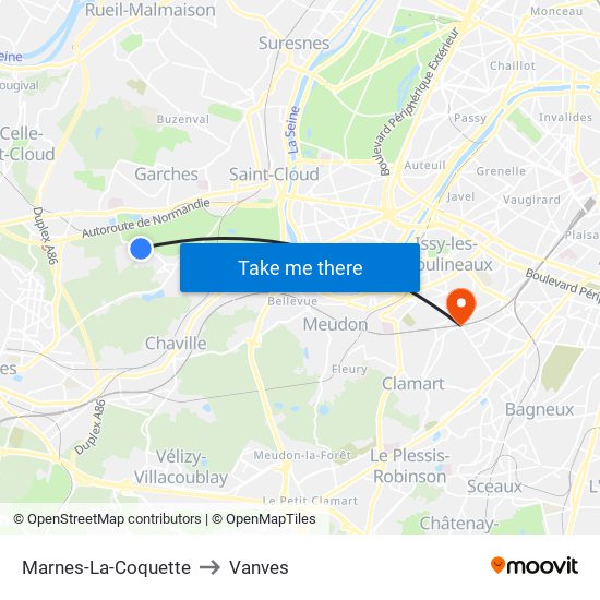 Marnes-La-Coquette to Vanves map