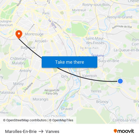 Marolles-En-Brie to Vanves map
