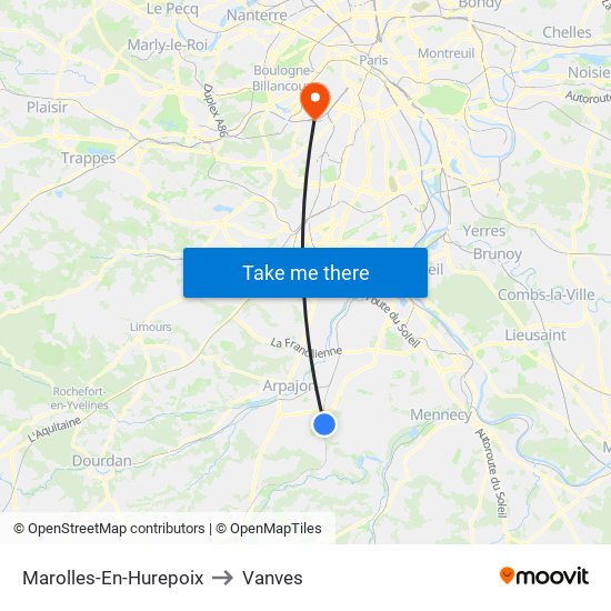 Marolles-En-Hurepoix to Vanves map