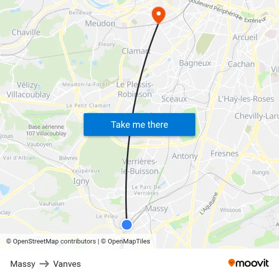 Massy to Vanves map