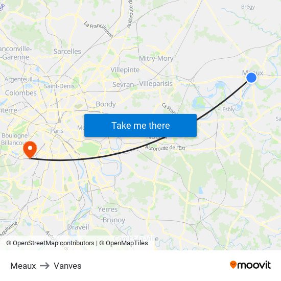 Meaux to Vanves map