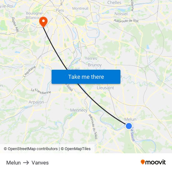 Melun to Vanves map