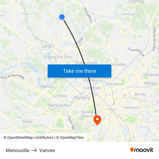 Menouville to Vanves map
