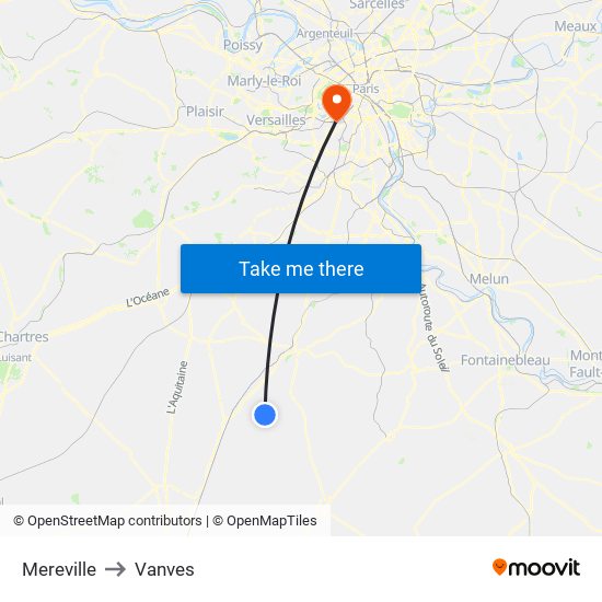 Mereville to Vanves map