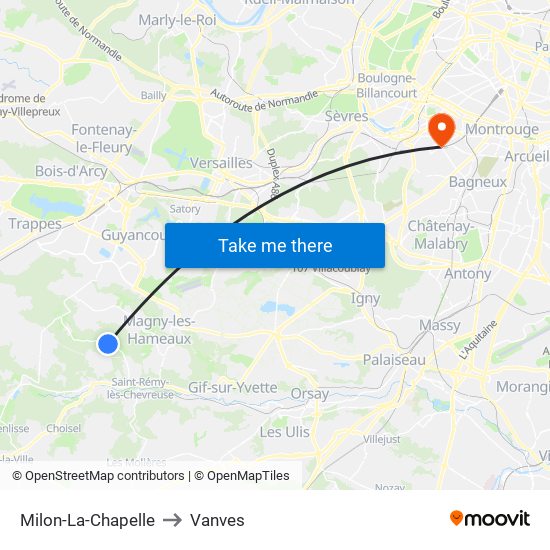 Milon-La-Chapelle to Vanves map
