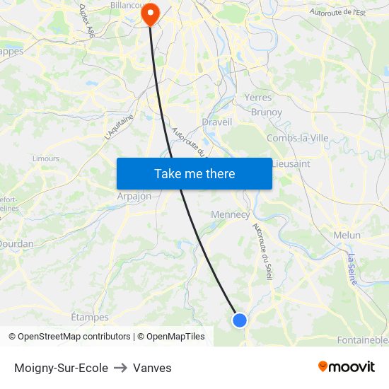 Moigny-Sur-Ecole to Vanves map