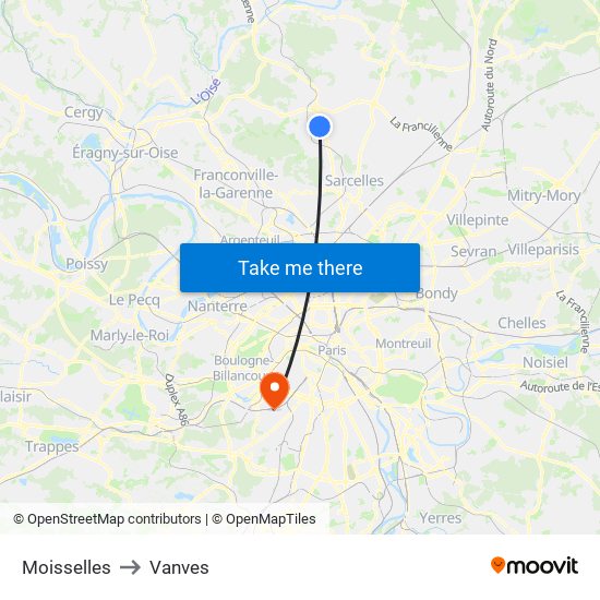 Moisselles to Vanves map