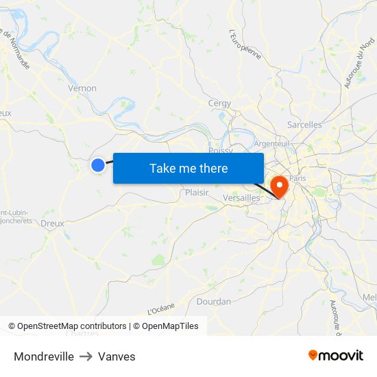 Mondreville to Vanves map