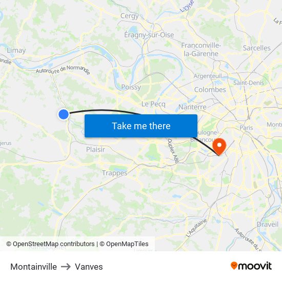 Montainville to Vanves map