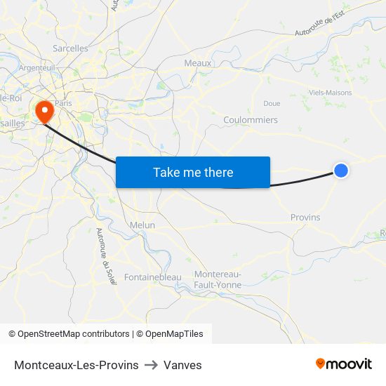 Montceaux-Les-Provins to Vanves map
