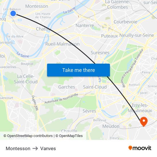Montesson to Vanves map