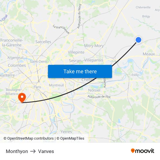 Monthyon to Vanves map