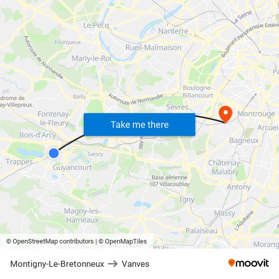 Montigny-Le-Bretonneux to Vanves map