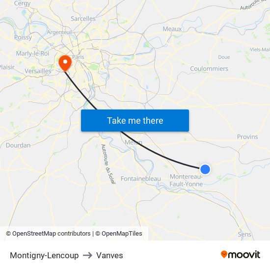 Montigny-Lencoup to Vanves map