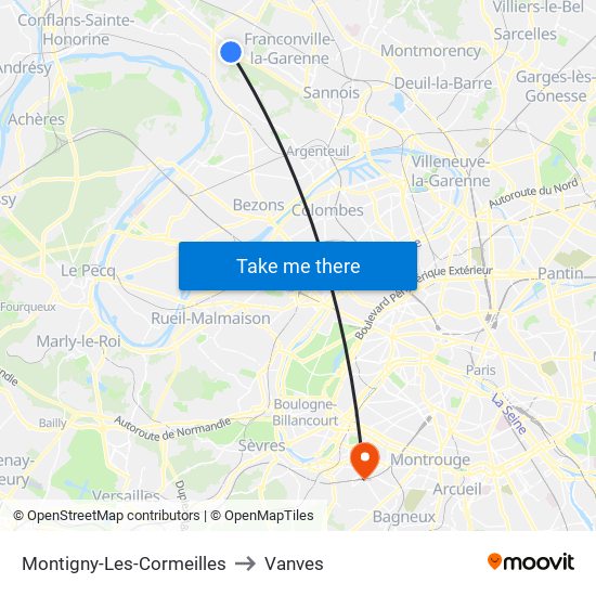 Montigny-Les-Cormeilles to Vanves map
