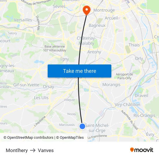Montlhery to Vanves map