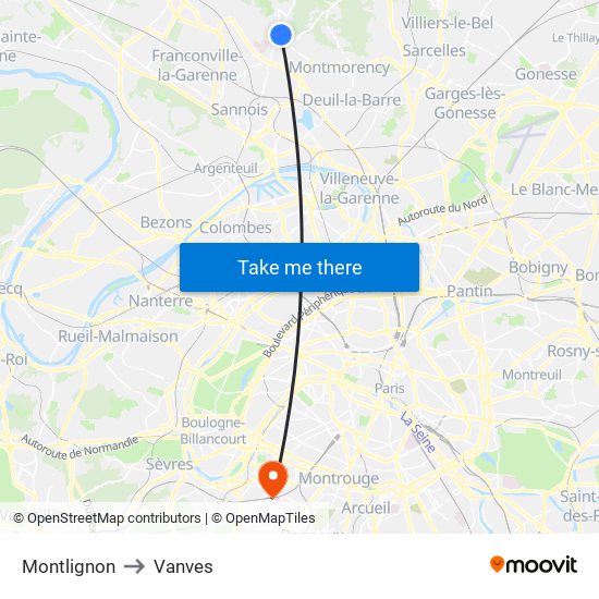 Montlignon to Vanves map