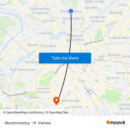 Montmorency to Vanves map