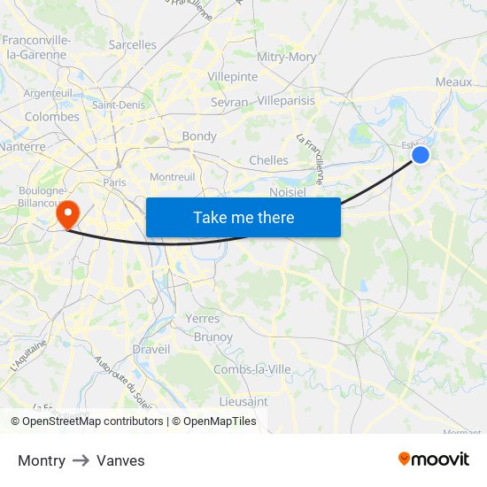 Montry to Vanves map