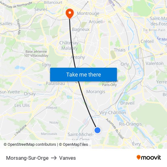 Morsang-Sur-Orge to Vanves map