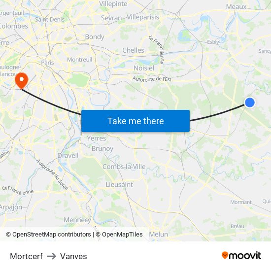 Mortcerf to Vanves map