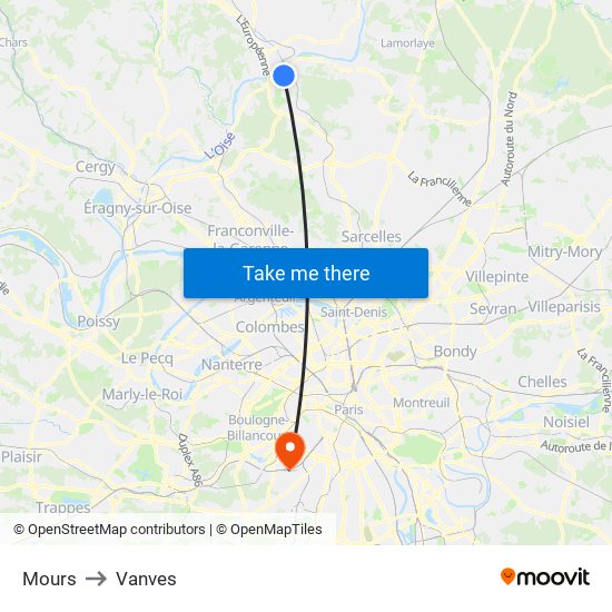 Mours to Vanves map