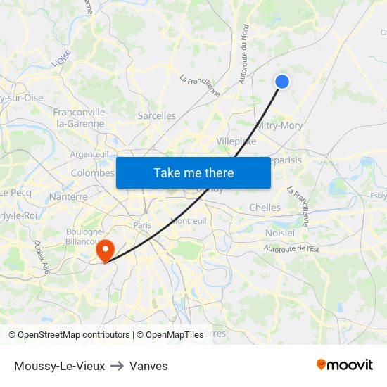 Moussy-Le-Vieux to Vanves map