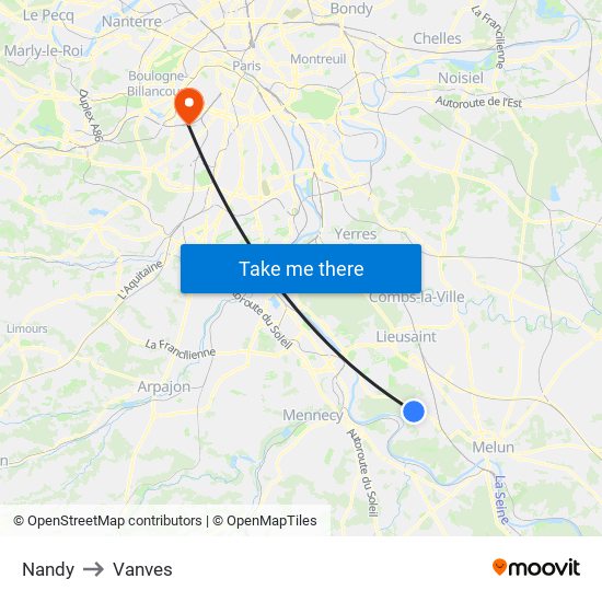 Nandy to Vanves map