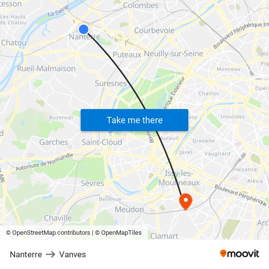 Nanterre to Vanves map