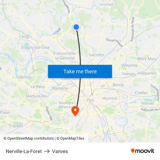 Nerville-La-Foret to Vanves map