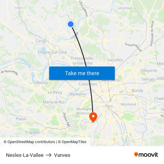 Nesles-La-Vallee to Vanves map