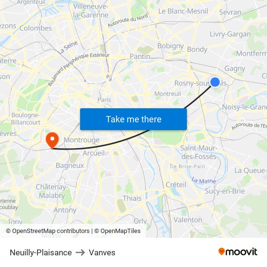Neuilly-Plaisance to Vanves map
