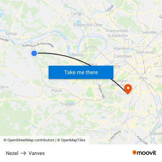 Nezel to Vanves map