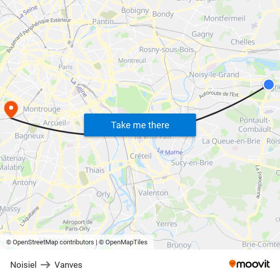 Noisiel to Vanves map