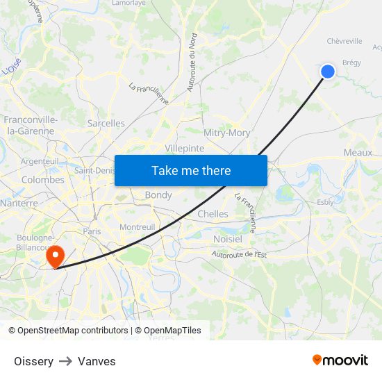 Oissery to Vanves map