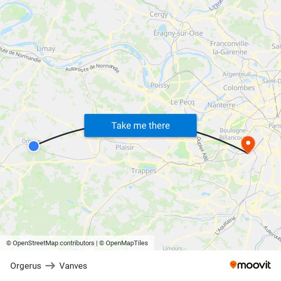 Orgerus to Vanves map