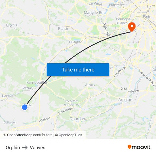 Orphin to Vanves map