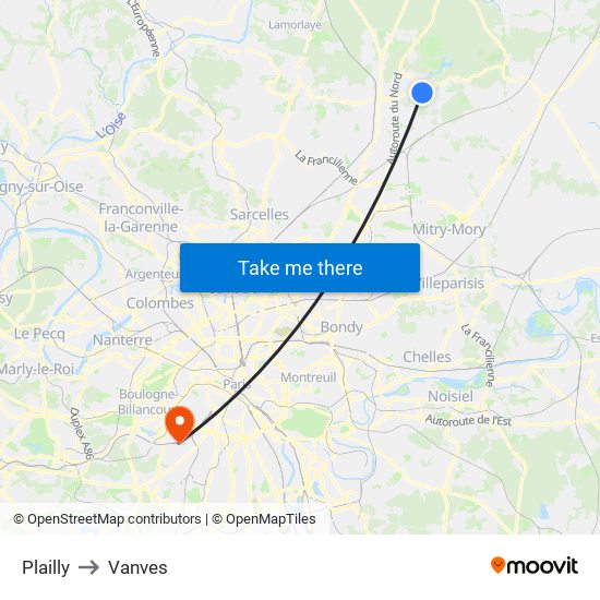 Plailly to Vanves map
