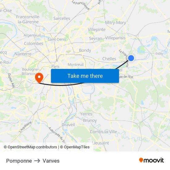 Pomponne to Vanves map
