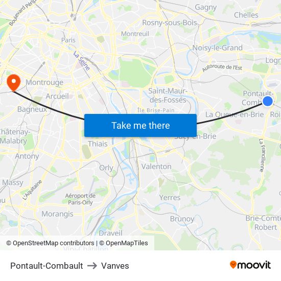 Pontault-Combault to Vanves map