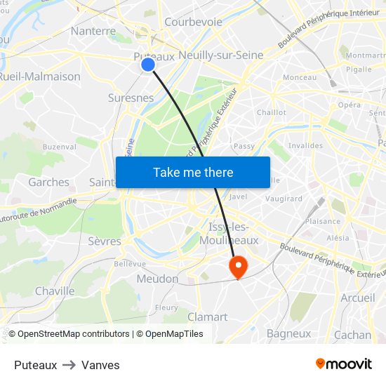 Puteaux to Vanves map