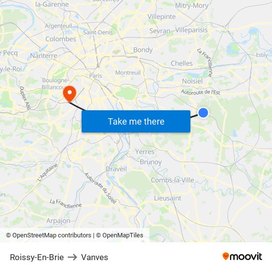 Roissy-En-Brie to Vanves map