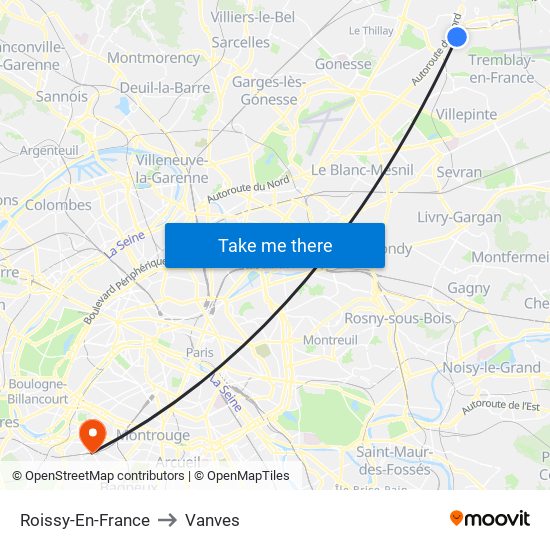 Roissy-En-France to Vanves map