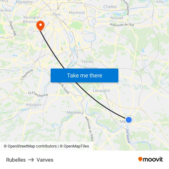 Rubelles to Vanves map